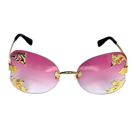 2 Stück Punk Sonnenbrillen Für Frauen – Randlose Modebrille In Gold & Blau-Rosa, Perfekt Für Partys